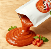 Sachet personnalisé thermoscellable pour sauce tomate, 70g, avec doublure VMPET, pochette autoportante scellable