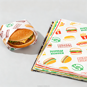 Custom Logo Printed Virgin Burger <b>Wrapping</b> <b>Paper</b> Sheets Food Grade Greaseproof PE Coated Waterproof Disposable Hamburger - Product Image 1
