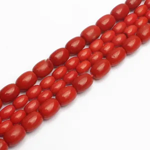 Fashion Grosir Drum Bentuk Manik-manik Merah Alami Coral Beads untuk Perhiasan Membuat Gelang DIY