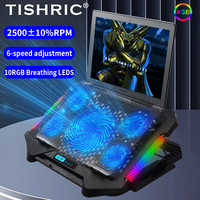 TISHRIC Support de refroidissement USB pour ordinateur portable Refroidisseur de base à 5 ventilateurs avec vitesse du vent réglable Support pour ordinateur portable en plastique Support pour écran LCD