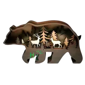 HONGHAO New Christmas home decoration elk brown bear ornaments wooden crafts creative North American forest animal