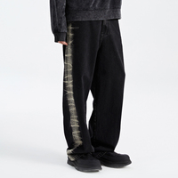 Rainbow Spray vente en gros de haute qualité jambe droite jean acide lavage dégradé noir ample micro-recadrée hommes pantalon évasé