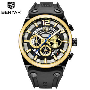 Reloj de Cuarzo para Hombre Benyar, Cronógrafo Analógico, Correa de Cuero Negra de 17 mm, Resistente al Agua 30 m, Reloj Deportivo Modelo BY-5141M - Product Image 5