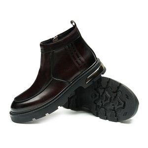 Leather <b>boots</b> for men-genuine leather, British style, thick sole, fashionable short <b>boots</b>, mid-calf zipper, Chelsea <b>boots</b> - Product Image 1
