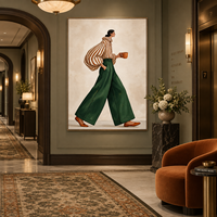Peinture sur toile de femme rétro, style de vie café, art mural suspendu pour la décoration de café, boutique, hôtel, salon