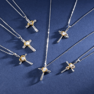 Кулон-крест с сердцем из белого золота 14K с покрытием, украшенный муассанитом и бриллиантами, религиозное ювелирное изделие, подарок на день рождения для женщин и мам - Product Image 1