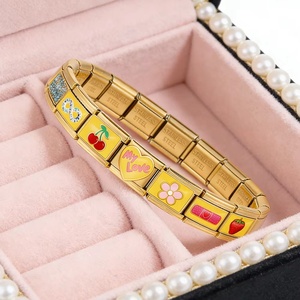 Chaîne de couleur or tendance, breloque italienne en forme de fleur, cerise, boule et chariot, compatible avec bracelet en acier inoxydable de 9 mm, pour la création de bijoux DIY - Product Image 4