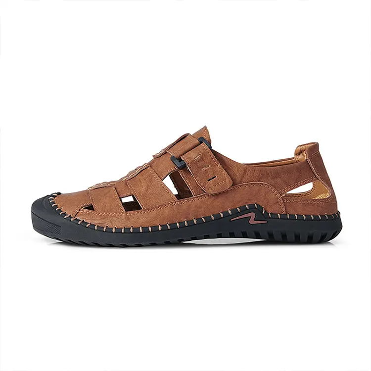 2023 vendita calda punta chiusa pantofola in pelle pescatore all'aperto scarpe estive regolabili sandali Casual da uomo