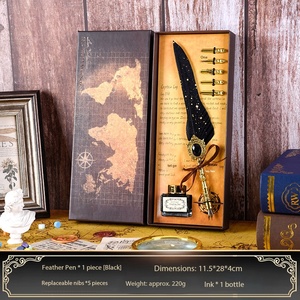 Juego de Plumas de Tinta de Inmersión con Logotipo Personalizado, Diseño Retro de Pluma de Pavo Real Azul, con Caja de Regalo con Gema de Llama, Regalo de Cumpleaños - Product Image 6