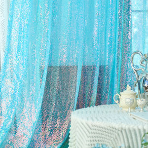 1 Rideau Transparent Bleu Glacé à Paillettes - Rideaux Scintillants de Luxe 100% Polyester Personnalisables à Passe-Tringle Moderne pour Fenêtres en Baie et Salons - Product Image 1