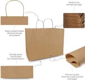 Grands sacs shopping en papier kraft avec poignées torsadées, lot de 300 pièces, 16x6x12 pouces, brun, emballage cadeau pour petites entreprises - Product Image 3