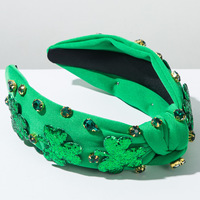 Serre-tête Akzia Fashion St Patrick Shamrock, trèfle vert, strass, perles nouées, perles de riz, pour fête irlandaise, femmes et filles