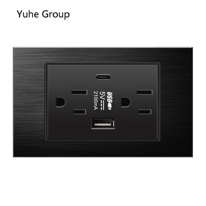 Enchufe de pared negro estándar americano tailandés tipo C con interruptor eléctrico negro cepillado y USB tipo C - Product Image 5
