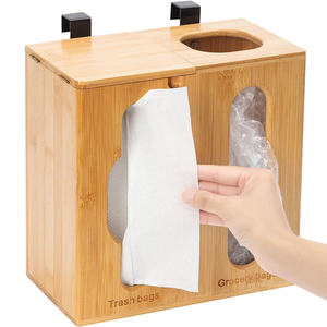 2 in 1-porta sacchetti di plastica di bambù con grande capacità di stoccaggio e Design a parete - Product Image 1