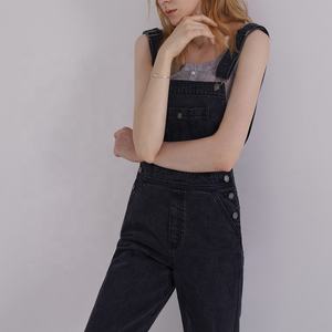 Hemp Cotton Straight Leg <strong>Black</strong> Denim <strong>Dungarees</strong> Rompers Loose Jean Overalls for <strong>Women</strong> - Product Image 4
