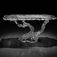 Table de salle à manger en cristal sculpté finition sablée pour villas, vente en gros de cristaux, équipement de restauration pour acheteurs