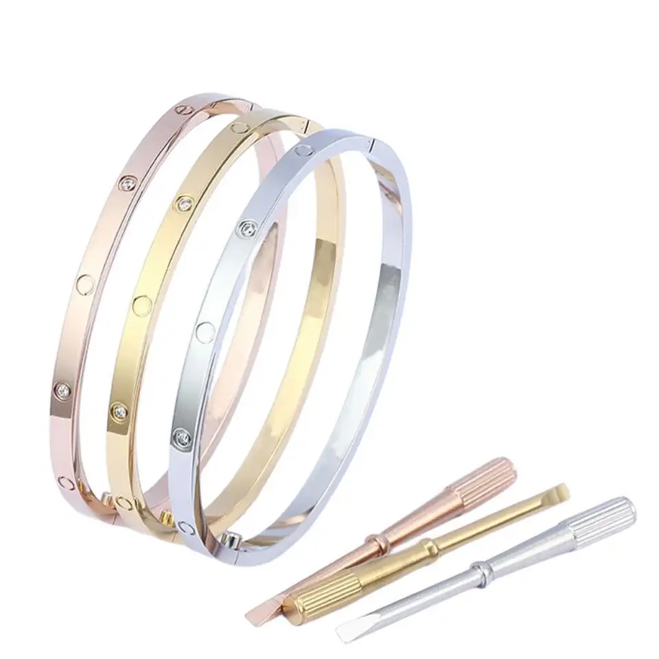 Newest Thin Fashion Cartierred Top Bracelet 18k Gold Diamond Jewelry Stainless Steel Famous Brand Bangle Orignal Box