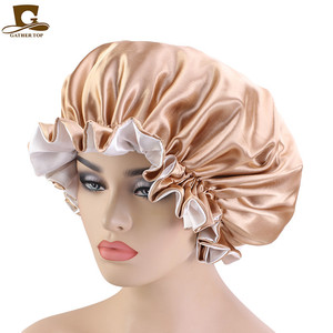 GTOP Vente en gros Bonnets de nuit en satin soyeux à double couche, avec bordure ondulée, couleur unie, personnalisables avec logo, pour femmes - Product Image 3