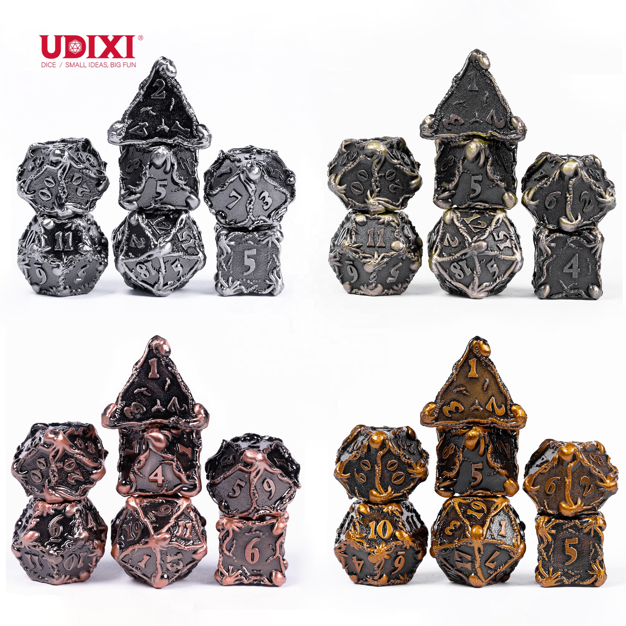 Udixi многогранный логотип на заказ, ролевая игра, Подземелья и Драконы, набор металлических костей, осьминог