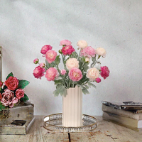 Fleurs artificielles en latex blanc effet naturel, faites à la main, 3 têtes de renoncules, simulation pour décoration intérieure, vente en gros, Saint-Valentin, Pâques