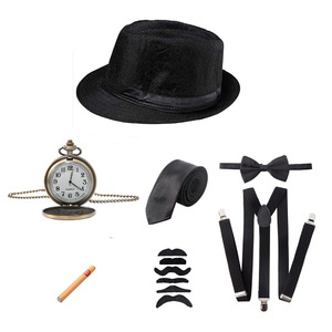 ฮาโลวีน 1920s Mens Gatsby <span class=keywords><strong>Gangster</strong></span>อุปกรณ์เสริมชุดปานามาหมวกSuspender Bow Tie 20S Great Gatsbyคอสเพลย์อุปกรณ์เสริม - Product Image 4