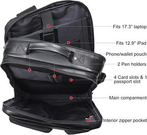 Full Grain <b>Leather</b> <b>Laptop</b> <b>Backpack</b> for Men Multi Pockets Casual Daypack Business Travel Rucksack - Product Image 2