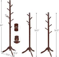 Porte-vêtements multifonctionnel à double niveau en bois d'hévéa, style moderne et luxueux, support plat pour sacs, manteaux et chaussures (couleur noyer)