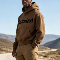 Sweatshirt Katun Custom Logo Heavyweight Unisex dengan Cetak Huruf untuk Pria, Dilengkapi Cetak Flock
