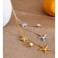 Collier pendentif étoile en acier inoxydable style océan JINYOU 2187 avec zircone cubique et chaîne en perles simulées