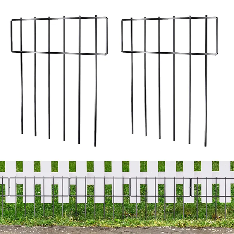 24x15-inch Underground Decorative Garden Fencing Dog Rabbits Fences Black Metal Fence Panel Ground Stakes Defence for Outdoor