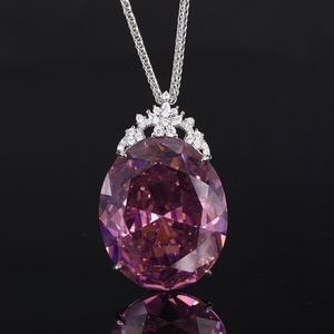 Fashion Jewelry 25*30mm Big Red Zircon Jewelry Eco-friendly Copper Retro Large Gemstone Egg <b>Statement</b> Pendant <b>Necklace</b> for Women - Product Image 4
