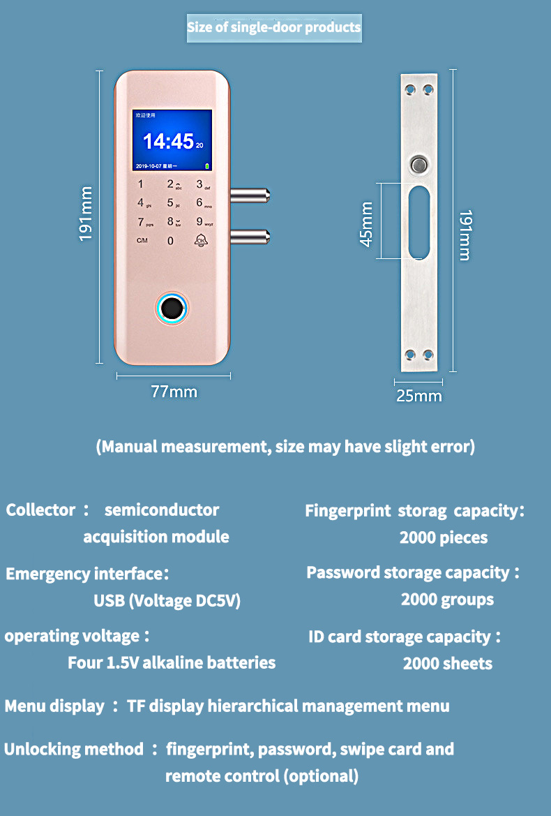 High-quality glass door fingerprint lock APP remote unlocking record multi-purpose security intelligent lock electronic smart