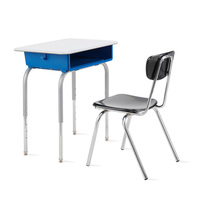Ensemble Chaise et Pupitre Scolaire Moderne Multifonctionnel avec Crochet pour Sac à Dos, Tiroir, Hauteur de Pieds Réglable, Cadre en Acier