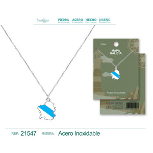 Collana Trendy in Acciaio Argentato con Ciondolo Mappa della Galizia, Placcatura in Oro con Diamante e Perla, Stile Classico Religioso per Anniversario - Product Image 1