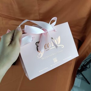 19x6x13cm Custom Pink Gift <b>Bag</b> Rose <b>Gold</b> Foil Logo Printed Paper <b>Bags</b> Cosmetics Jewenrly Packaging <b>Small</b> Shopping <b>Bags</b> - Product Image 2