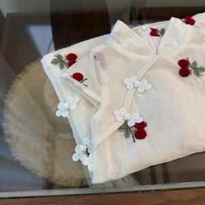Child Star Circle Baby Girls Cheongsam Vest Dress White Cherry Embroidered Traditional Chinese Party Wear - Product Image 4