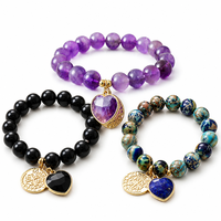Bracelet élastique simple en pierre naturelle améthyste de 10 mm, fait main, bijoux polyvalents pour couple, vente en gros
