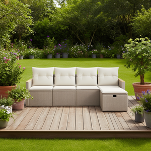 Conjunto de Sofá de Jardín de Ratán Beige de 4 Plazas con Almacenamiento, Muebles de Exterior de Diseño Contemporáneo - Product Image 2