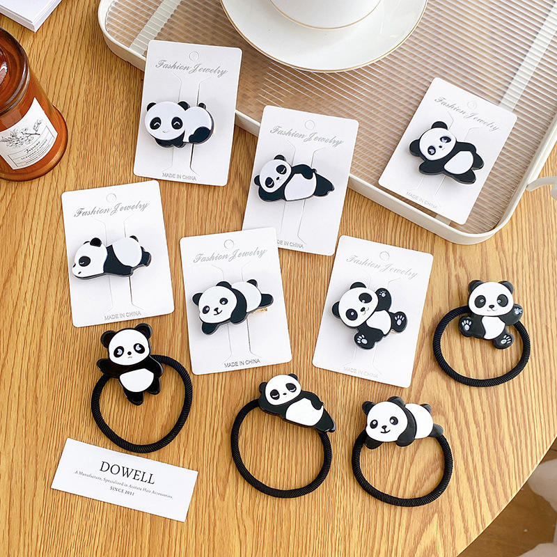 Acetic Acid Board Cute Little Panda Hair Clip Cartoon Broken Hair Clip High Elasticity for Tied Ponytail Sweet Style Hair Loop