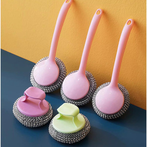 Steel Wool Scrubber With Handle Kitchen Cleaning Brush Pot Dishwashing Brush Steel Wool Pad Solid Shape Plastic And Metal - Product Image 1