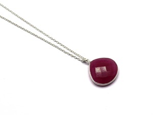 Natural <b>Ruby</b> Corundum 20mm Heart Shape Briolette Gemstone 925 Sterling Silver Rhodium Plated Minimalist Wedding Chain <b>Necklace</b> - Product Image 1
