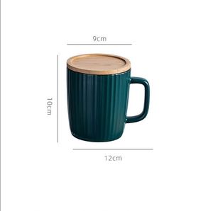 แก้วกาแฟเซรามิกสีพื้นเรียบง่ายสร้างสรรค์ ฝาไม้สีสันสดใส ขนาด 400 มล. แบบกำหนดเองได้ - Product Image 4