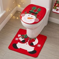 Ensemble de couvre-siège de toilette et tapis de salle de bain en feutre 3D style européen Père Noël, broderie machine, polyester, motif écossais de Noël, pour la maison et la salle de bain