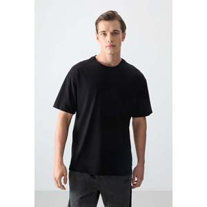T-shirt pour homme Air Jones noir, 100% coton, épais, doux, texturé, coupe ample, modèle 88353, pour un usage décontracté - Product Image 1