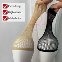 Bonnet en maille élastique extra-long super respirant pour perruque, bonnet à bord large pour femmes, très fonctionnel, en nylon, pour l'insertion de perruques
