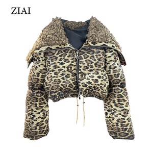 새로운 겨울 손으로 잡은 네이비 칼라 전체 스팽글 디자인 짧은 면 코트 재킷 - Product Image 1