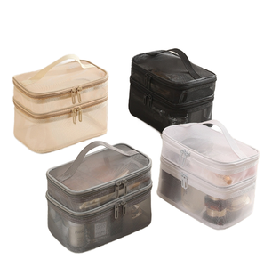 Travel Accessories Custom Logo Nylon Mesh <b>Makeup</b> <b>Bag</b> <b>Large</b> Capacity Zipper Toiletry Cosmetic <b>Bag</b> Double-Layer <b>Makeup</b> Organizer - Product Image 1
