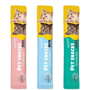 Tira de aperitivos para gatos, nueva llegada, venta al por mayor, 3 en 1 paquete de comida húmeda para gatos, golosinas para aperitivos para gatos con sabor OEM, golosinas cremosas para gatos - Product Image 1