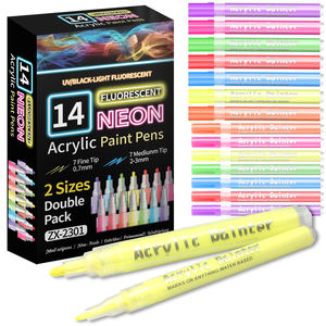 Marqueurs fluorescents néon de 0.7mm et 2mm pour peinture rupestre, tissu, verre, bois et bricolage, 14 pièces - Product Image 5