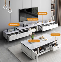 Meuble TV et Table Basse Minimalistes Simples avec Rangement Intégré, Design Télescopique au Sol, Idéal pour Petits Appartements, Salon, en Pierre